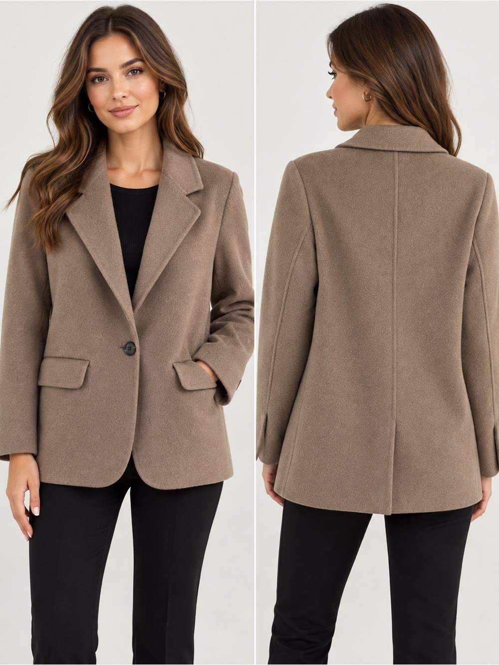Tailored Single-Button Blazer in Taupe